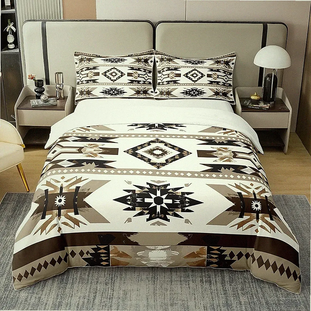 100% Cotton Western Bedding Set,Southwest Aztec Comforter Cover,Ethnic Tribe...