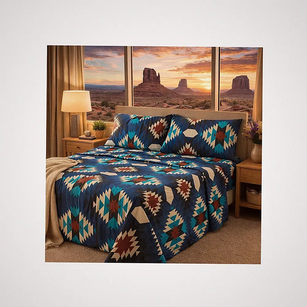 Aztec Southwest Navajo Turquoise Bed Sheets Set Deep Pocket Bed Sheets - Queen