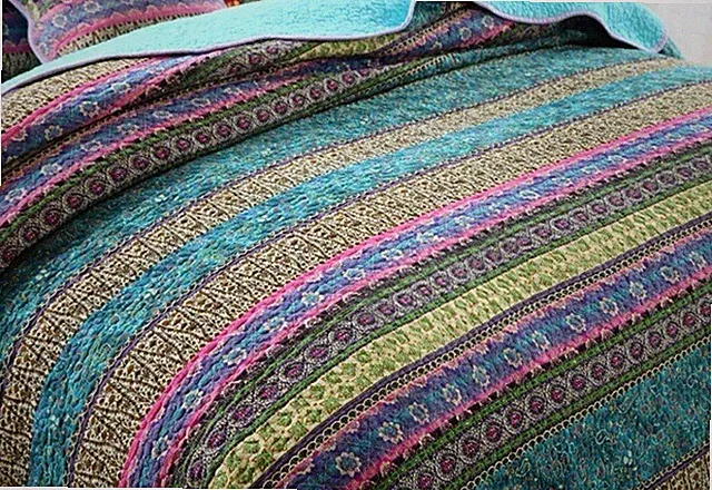 BEAUTIFUL BOHO CHIC BLUE PURPLE PINK GREEN AQUA BOHEMIAN SOUTHWEST KING QUILT