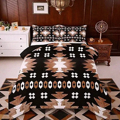 Boho Comforter Set Size Southwest Native American Design Queen Brown Balck