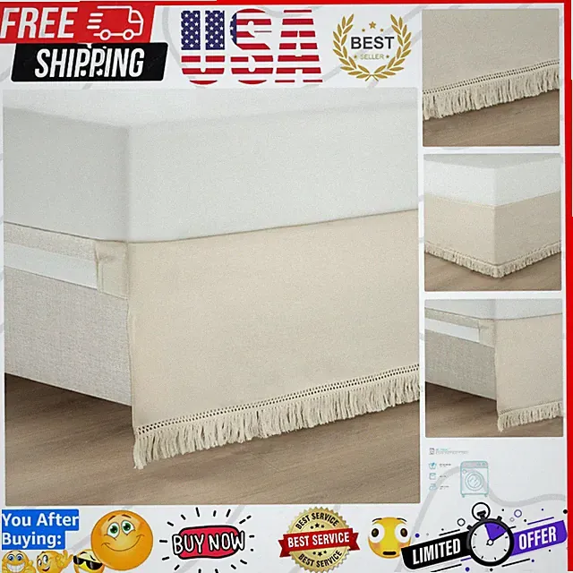 Boho Fringe 15-Inch Tailored Drop Easy Fit Bedskirt, King, Neutral