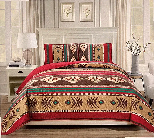 Brown Southwest Tribal Western 3 Piece Quilt Set King California King Coverlet