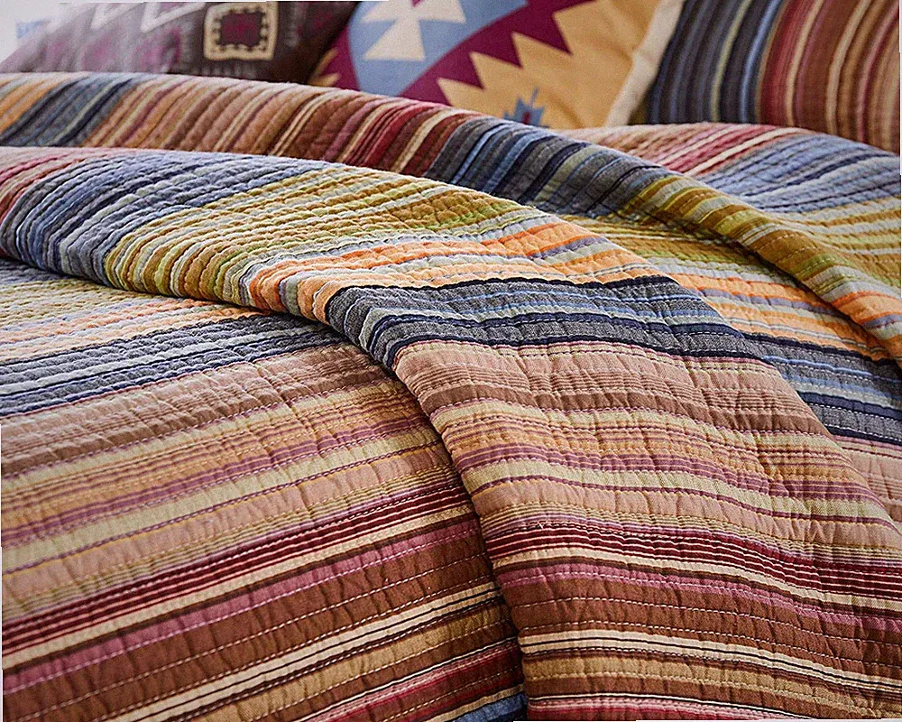 KATY STRIPE King QUILT SET : RED GREEN BLUE SOUTHWEST RUSTIC SOUTHWESTERN NATIVE