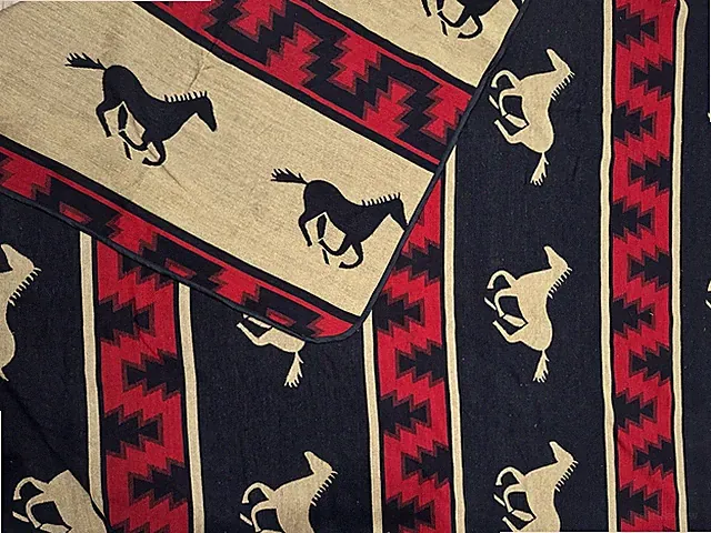 King Southwest Woven Horse Blanket Reversible Red Black Tan Bedspread Tapestry