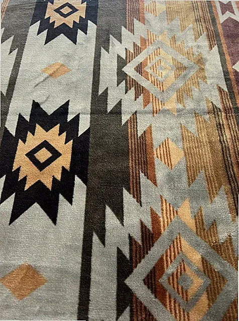 Native American Style 2 Ply Plush Reversible Blanket Sz Queen Gray Wow Stunning