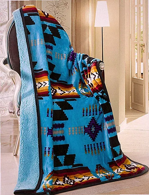 Navajo Print Turquoise Throw Blanket Sherpa Southwest Native American Indian
