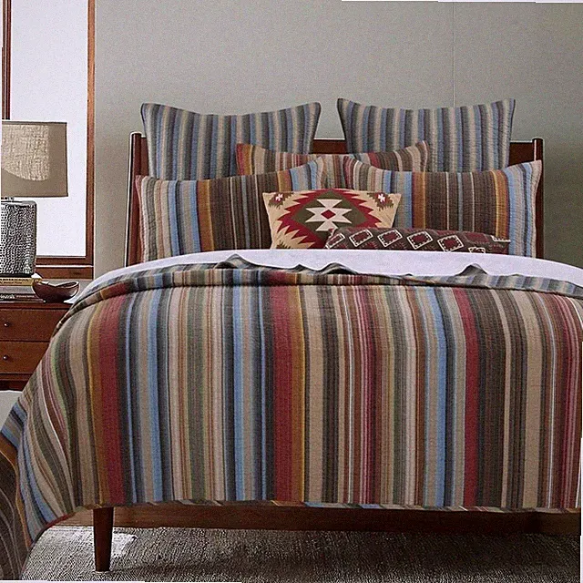 NEW! ~ COZY BROWN BLUE RED GREEN LODGE STYLE SOUTHWEST LOG CABIN SOFT QUILT SET