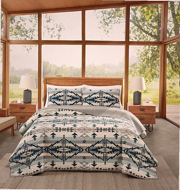 NIP Pendleton Trapper Peak Southwest Abstract King Coverlet/Quilt & Shams Set