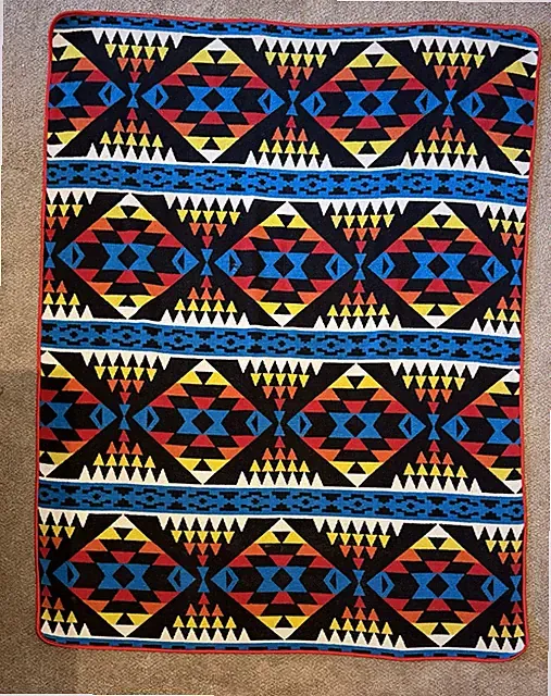 Reversible Southwest Native American Geometric Blanket 84x65" Lakota Sunrise
