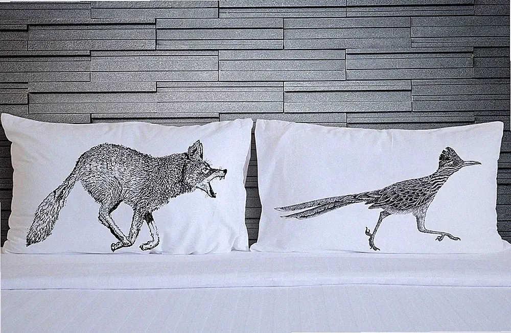 Roadrunner vs. Coyote Cotton Pillow Case Set Southwest bedding decor New Mexico