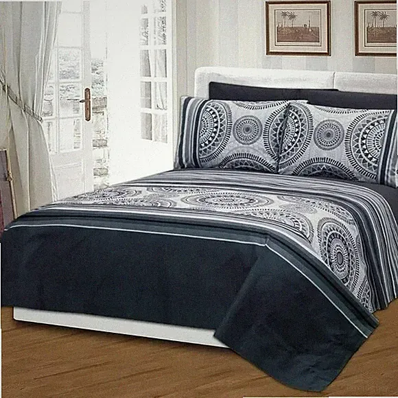 Royal Bamboo King Duvet Cover Set 6 pc Black and White Southwest print