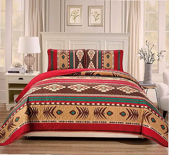 Rustic Western Native American Quilt Bedspread Coverlet Bedding Set Full/Queen
