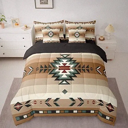 Size Southwest Native Design 7 Piece Bedding Set Southwestern Full Brown Beige