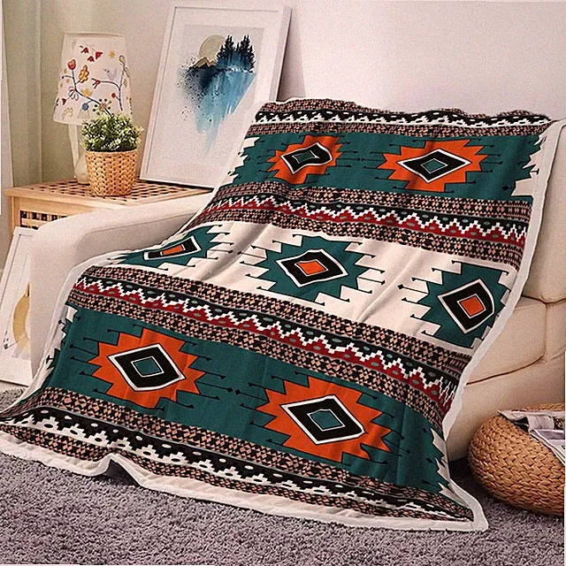 Southwest Aztec Throw Blankets, Traditional Navajo Patterned Flannel Soft Thr...