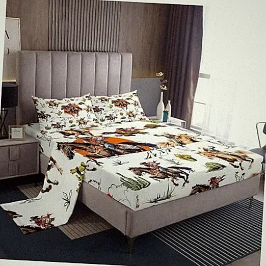 Southwest Cowboy Bed Sheet Set Queen,Retro QUEEN (W60*L80*H16") Zzrs6648