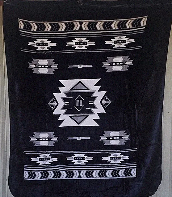 SOUTHWEST INDIAN WESTERN DESIGN SOUTHWESTERN BLACK QUEEN SIZE BLANKET BEDSPREAD