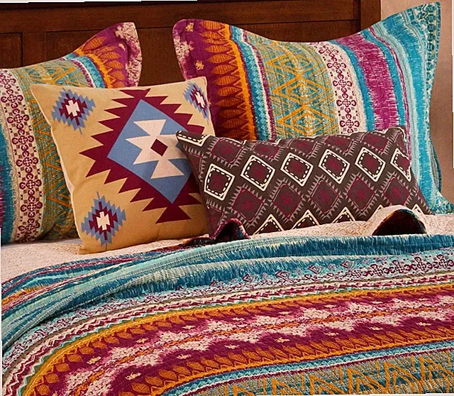 SOUTHWEST LODGE SIESTA 5pc King QUILT SET : RED GREEN SOUTHWESTERN NATIVE TRIBAL