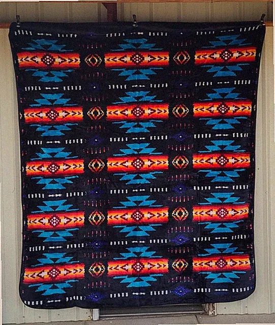 SOUTHWEST SOUTHWESTERN INDIAN DESIGN BLACK QUEEN SIZE BLANKET BEDSPREAD