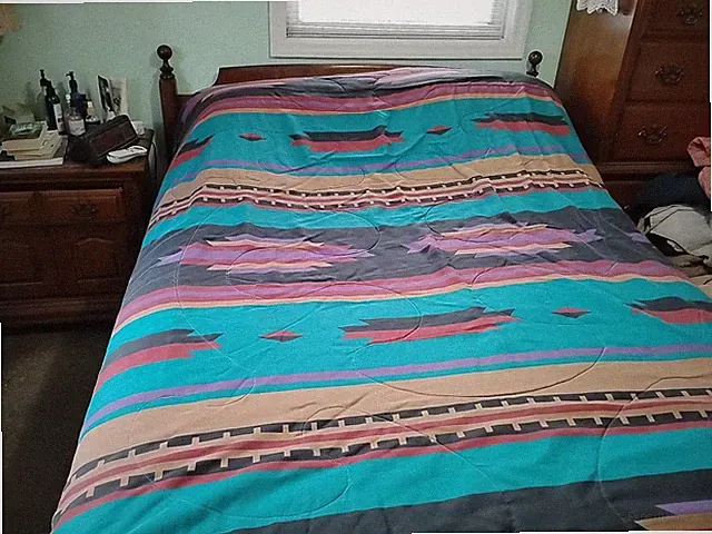 Southwestern Comforter Aztec Boho Geometric Vtg Blanket Turquoise Y2K Queen King