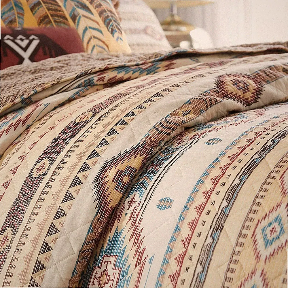 SOUTHWESTERN PHOENIX 3p Full Queen QUILT SET : TURQUOISE SOUTHWEST NATIVE TRIBAL