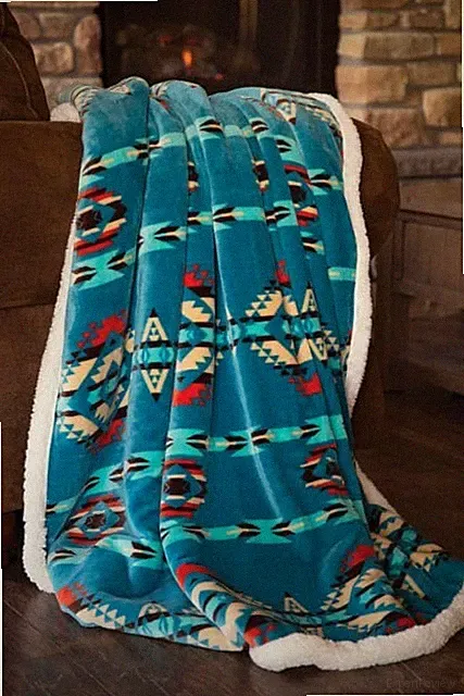 Turquoise Southwest Sherpa Throw