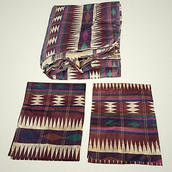 VTG Dan River Southwestern Aztec Reversible 3-Piece Comforter Set Full Size USA