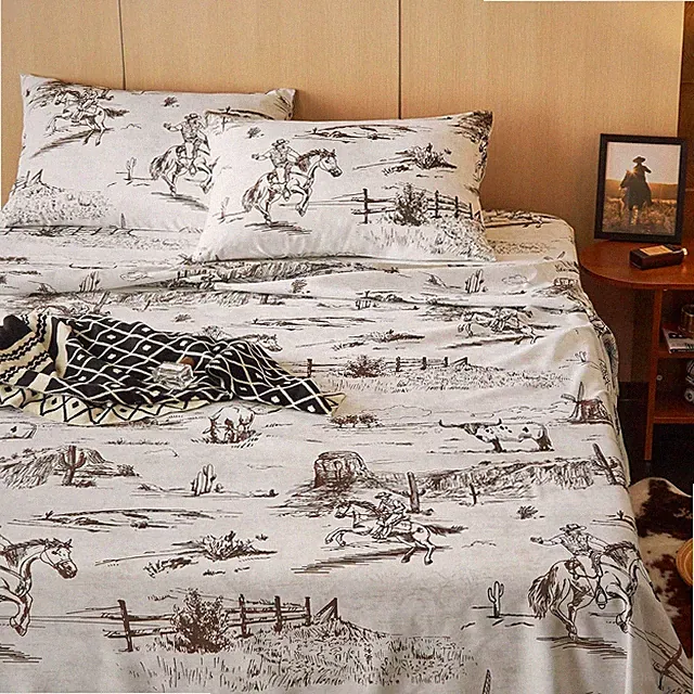 Western Bed Sheets, 4-Piece Sheet Set, Rustic Ranch Life with Cowboy Southwest